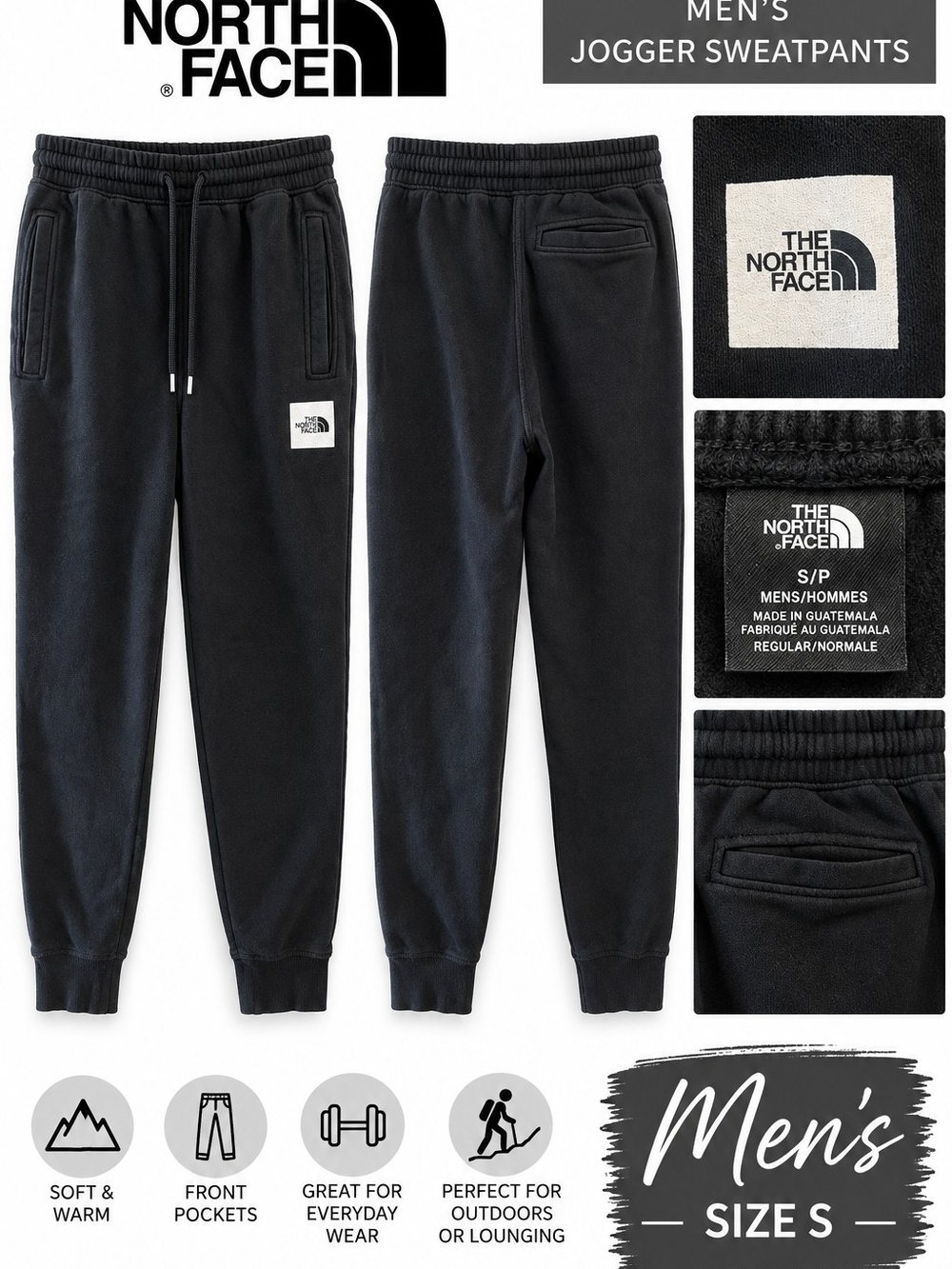 The North Face Black Men's Jogger Sweatpants with Logo Patch